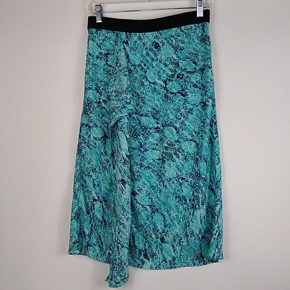 Adrienne Vittadini Skirt Womens Faux Wrap A-Line Size 4 Aqua Snake